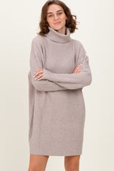 Taupe Turtleneck Chunky Knit Sweater Dress