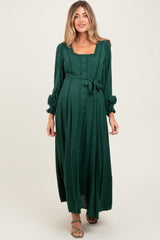 Forest Green Lace Detail Button Down Maternity Maxi Dress