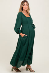Forest Green Lace Detail Button Down Maternity Maxi Dress