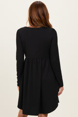 Black Textured Rib Long Sleeve Dress