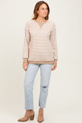 Mocha Contrast Rib Long Sleeve Pullover Top