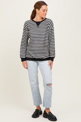 Black Contrast Rib Long Sleeve Pullover Top