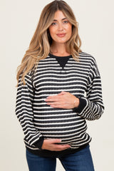 Black Contrast Rib Long Sleeve Maternity Pullover Top