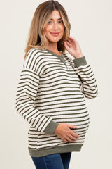 Olive Contrast Rib Long Sleeve Maternity Pullover Top