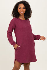 Burgundy Rib Knit Long Sleeve Dress