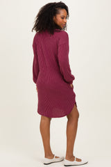 Burgundy Rib Knit Long Sleeve Dress