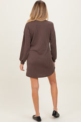 Brown Rib Knit Long Sleeve Maternity Dress