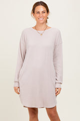 Beige Rib Knit Long Sleeve Dress