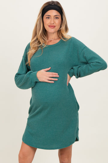 Forest Green Rib Knit Long Sleeve Maternity Dress