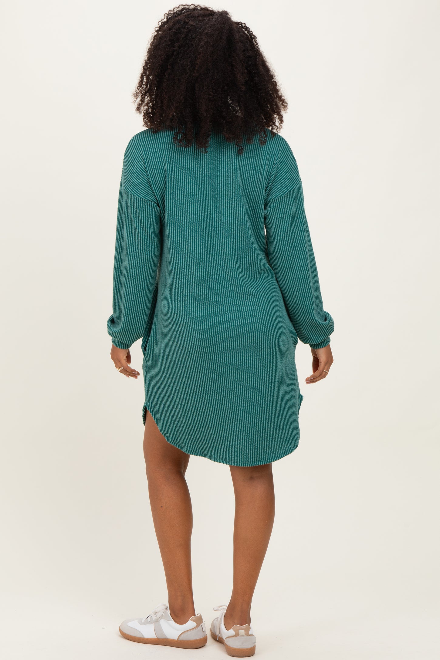 Forest Green Rib Knit Long Sleeve Dress