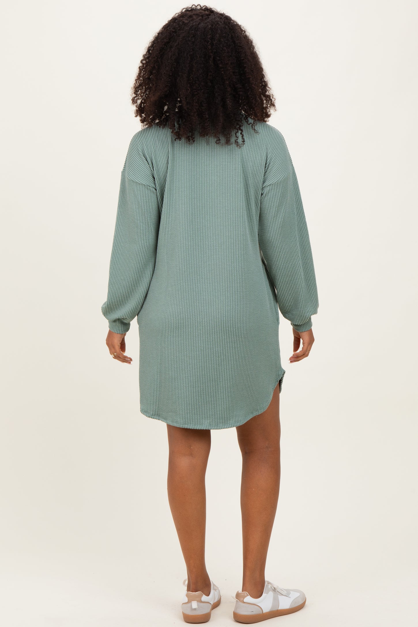Light Olive Rib Knit Long Sleeve Dress