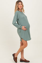 Light Olive Rib Knit Long Sleeve Maternity Dress