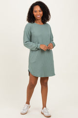 Light Olive Rib Knit Long Sleeve Dress