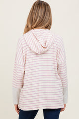 Light Pink Textured Stripe Button Up Maternity Hoodie