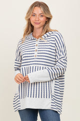 Light Navy Textured Stripe Button Up Hoodie