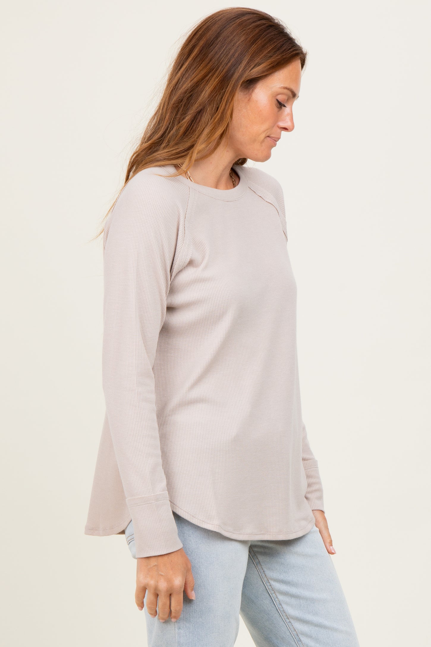 Beige Baby Waffle Knit Long Sleeve Top