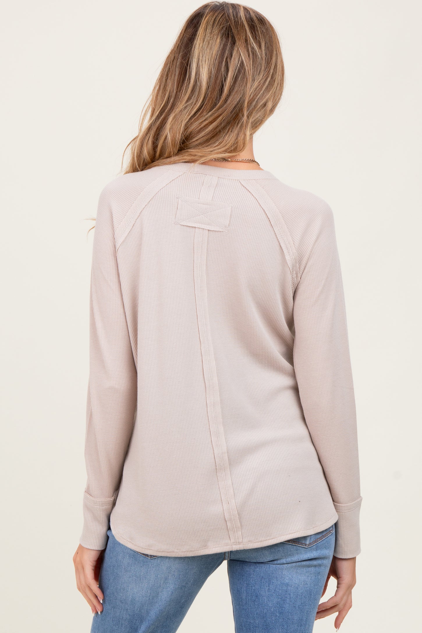 Beige Baby Waffle Knit Long Sleeve Maternity Top