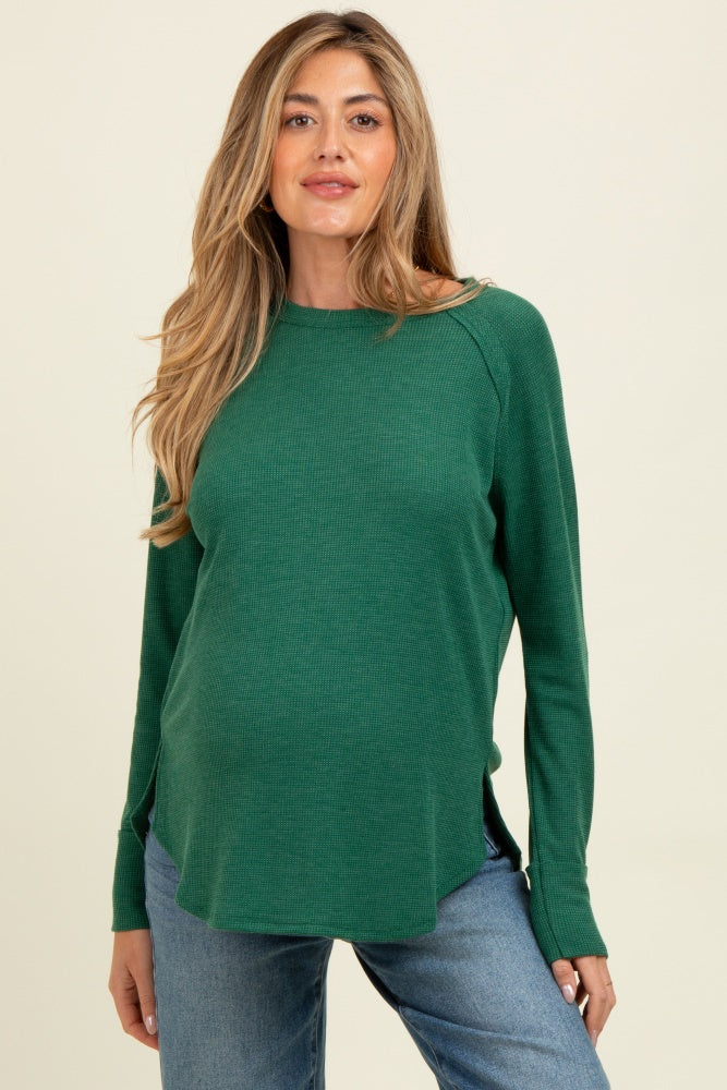 Green Baby Waffle Knit Long Sleeve Maternity Top