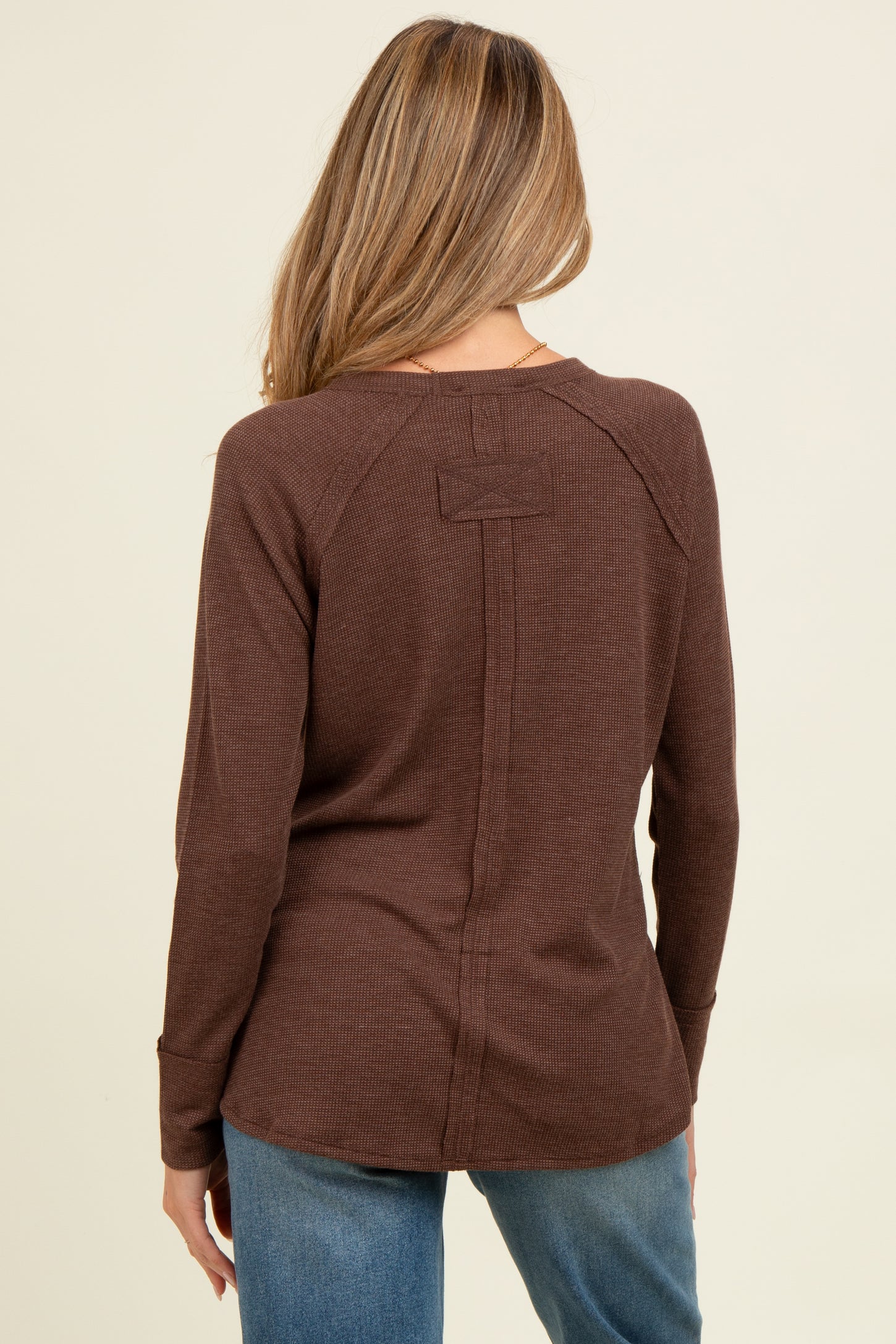 Brown Baby Waffle Knit Long Sleeve Maternity Top
