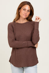 Brown Baby Waffle Knit Long Sleeve Maternity Top