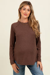 Brown Baby Waffle Knit Long Sleeve Maternity Top