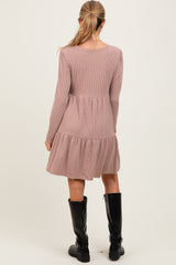 Taupe Textured Rib Tiered Long Sleeve Maternity Dress