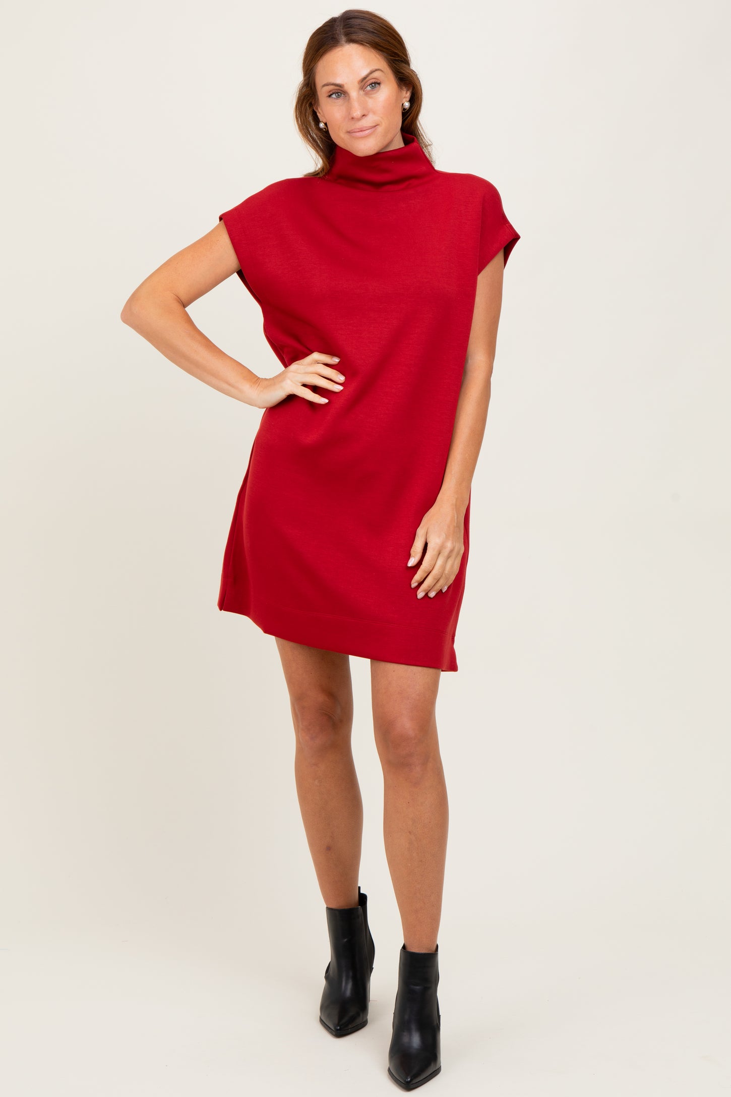 Rust Mock Neck Maternity Mini Dress