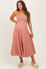 Red Plaid Double Strap Sleeveless Maternity Midi Dress