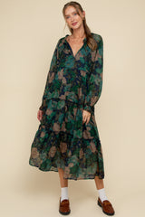 Navy Floral Chiffon Ruffle Tiered Maternity Midi Dress