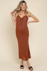 Brown Lace Cutout Tie Front Maternity Maxi Dress