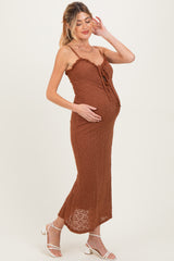 Brown Lace Cutout Tie Front Maternity Maxi Dress