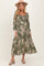 Olive Floral Smocked 3/4 Sleeve Maternity Midi Dress