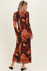 Burgundy Flora Mesh Overlay Maxi Dress