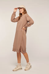 Mocha Maternity Sweatshirt Midi Dress