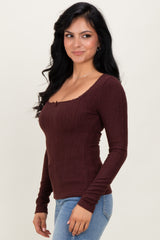 Burgundy Pointelle Knit Lace Trim Square Neck Top