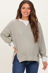 Light Olive Oversized Contrast Trim Maternity Thermal Pullover