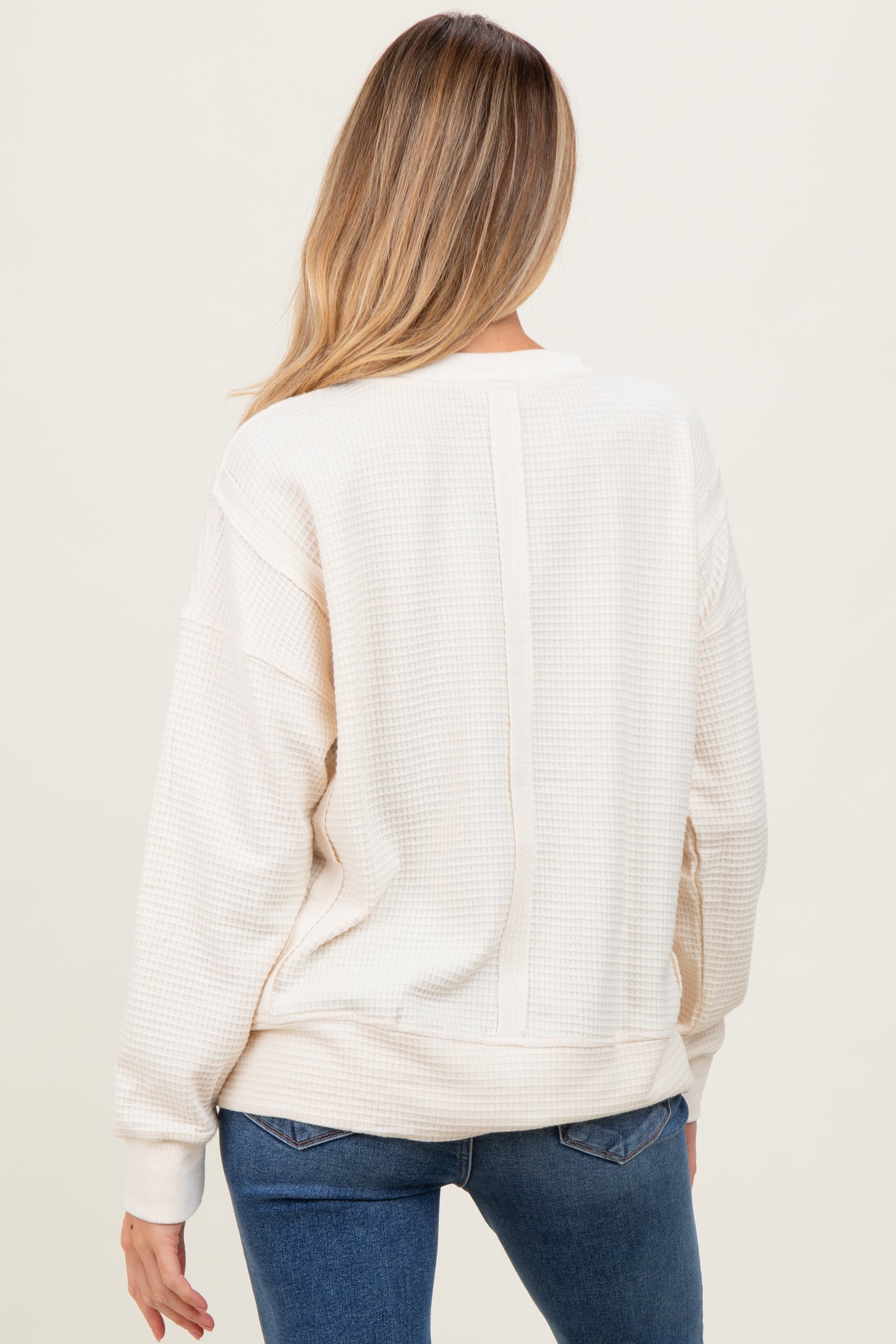 Cream Oversized Contrast Trim Maternity Thermal Pullover