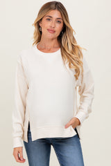 Cream Oversized Contrast Trim Maternity Thermal Pullover