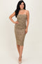 Olive Brushed Print Ruched Midi Dress