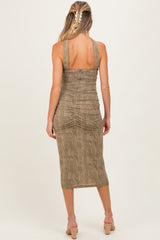 Olive Brushed Print Ruched Maternity Midi Dress