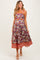 Burgundy Floral Contrast Print Sleeveless Maternity Midi Dress