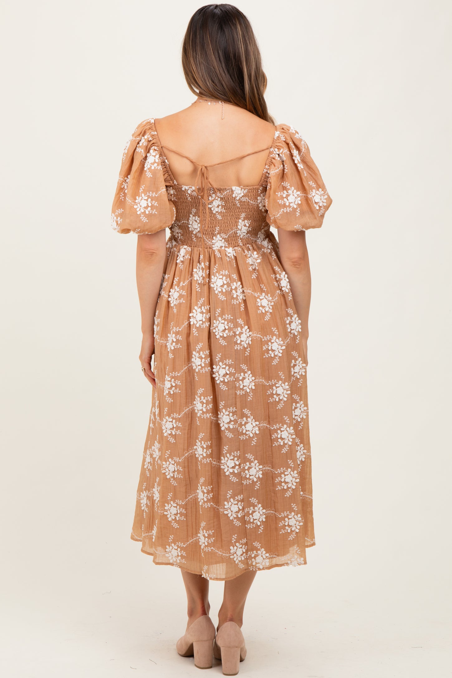 Mocha Textured Maternity Midi Dress