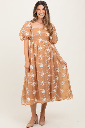 Mocha Textured Maternity Midi Dress