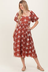 Rust Textured Midi Dress