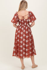 Rust Textured Midi Dress