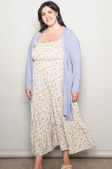 Cream Floral Smocked Long Sleeve Maternity Plus Maxi Dress
