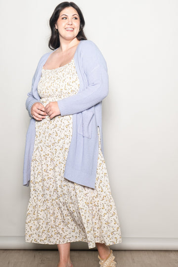 Cream Floral Smocked Long Sleeve Plus Maxi Dress