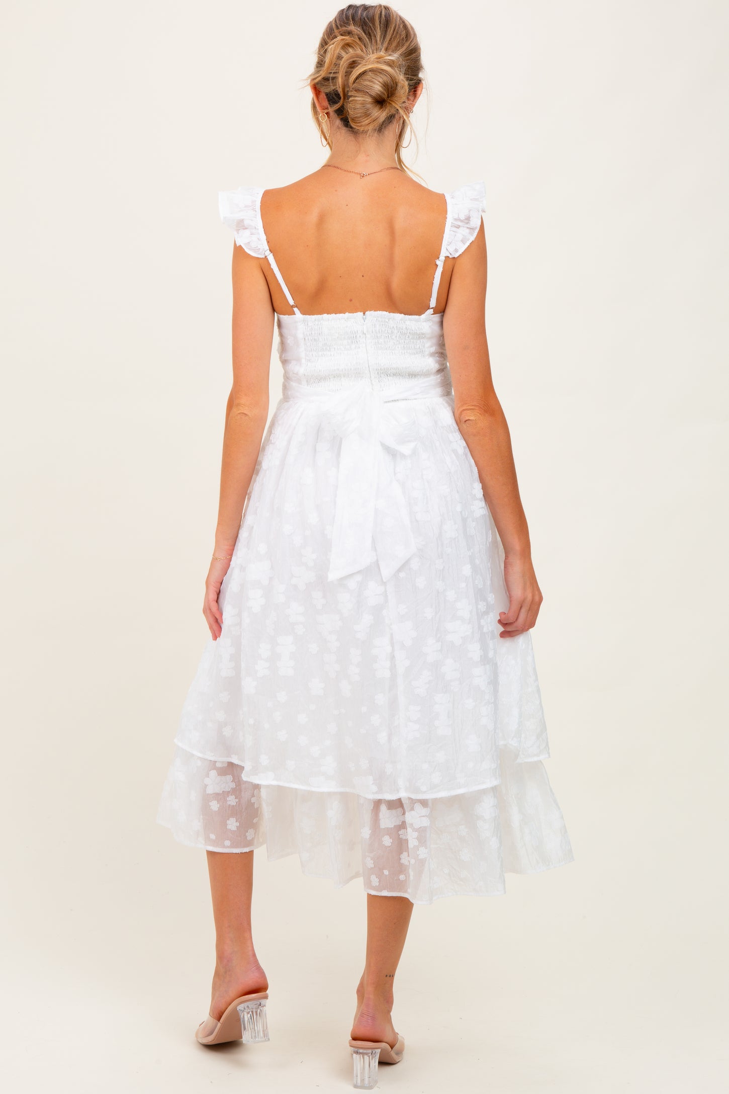 White Embroidered Twist Front Cutout Maternity Midi Dress