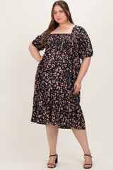 Black Floral Smocked Maternity Plus Midi Dress