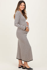 Black Striped Cutout Long Sleeve Maternity Maxi Dress